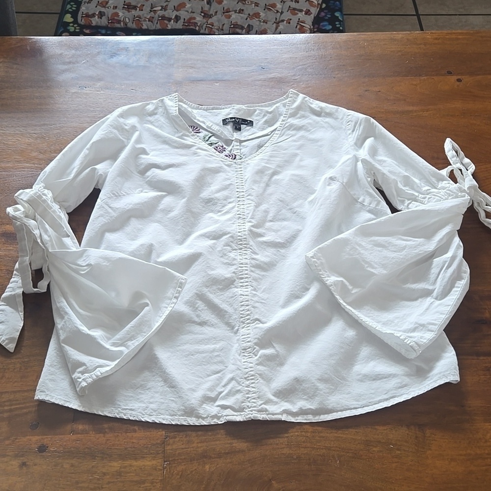 Velvet Heart 100% Cotton White Bell Sleeve Embroidered Boho Top Size Small - Picture 10 of 11